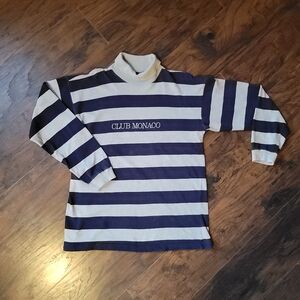 rare vintage club monaco striped polo turtleneck pique oversized jersey 90s